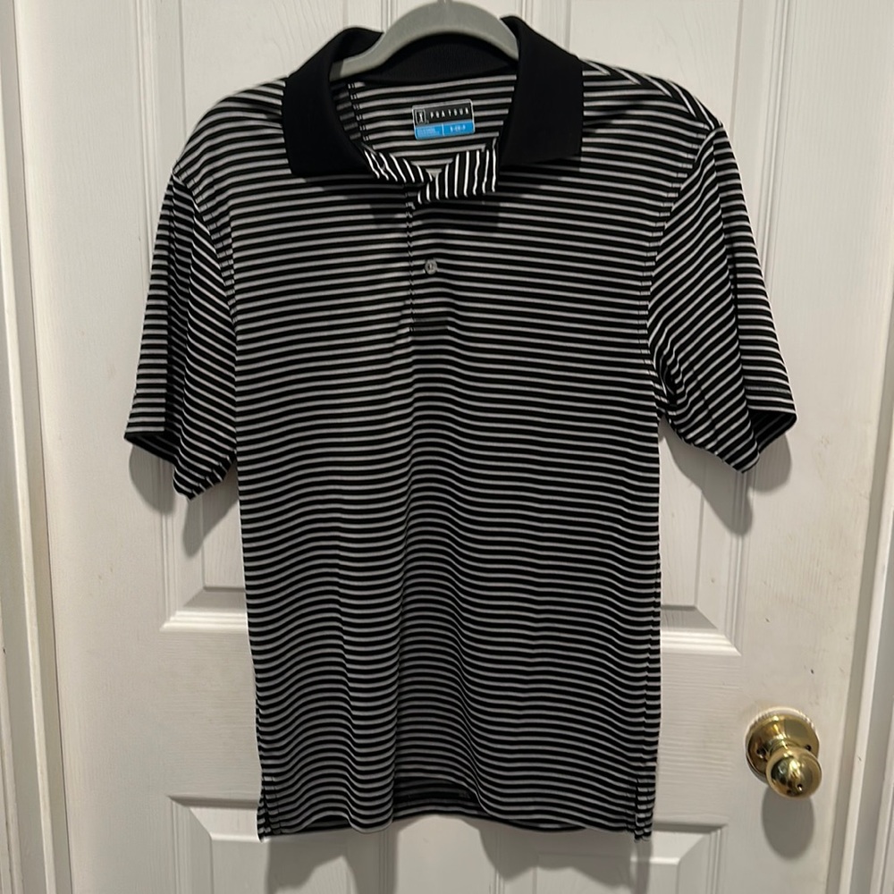 PGA Tour black & white striped golf Shirt size s-ch-p
